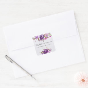 Floral Garden Paars Violet Lavender Peony Wedding Vierkante Sticker