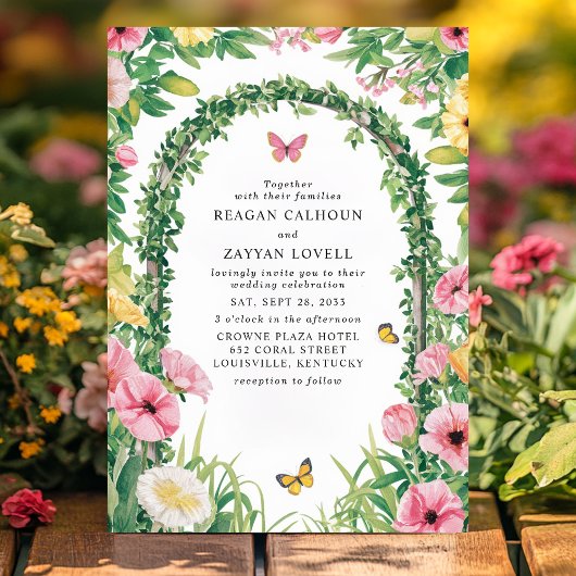 Floral Garden Party Archway Butterflies Wedding Kaart