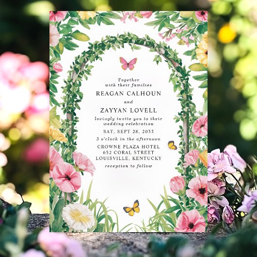 Floral Garden Party Archway Butterflies Wedding Kaart