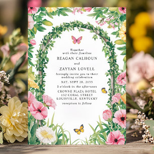 Floral Garden Party Archway Butterflies Wedding Kaart