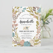 Floral Garden Party Wit Virtueel Baby shower Kaart (Staand voorkant)