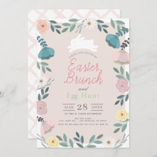 Floral Garden Pink Bunny Easter Brunch & Egg Hunt Kaart