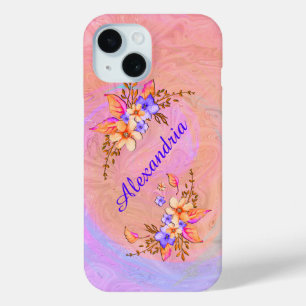 Floral Garden Pink Waterverf personaliseren iPhone 15 Case