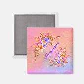 Floral Garden Pink Waterverf personaliseren Magneet (Voorkant / Achterkant)