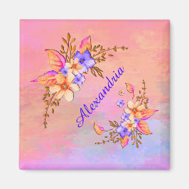Floral Garden Pink Waterverf personaliseren Magneet