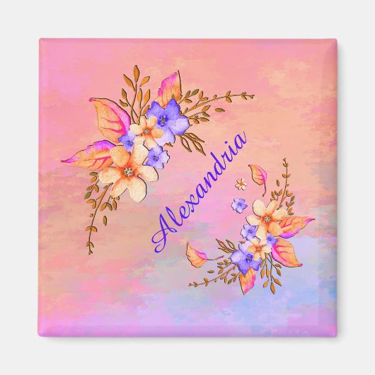 Floral Garden Pink Waterverf personaliseren Magneet (Voorkant)