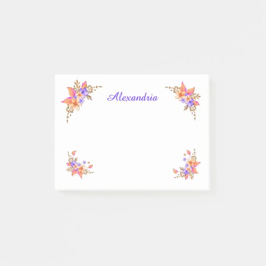 Floral Garden Pink Waterverf personaliseren Post-it® Notes (Voorkant)