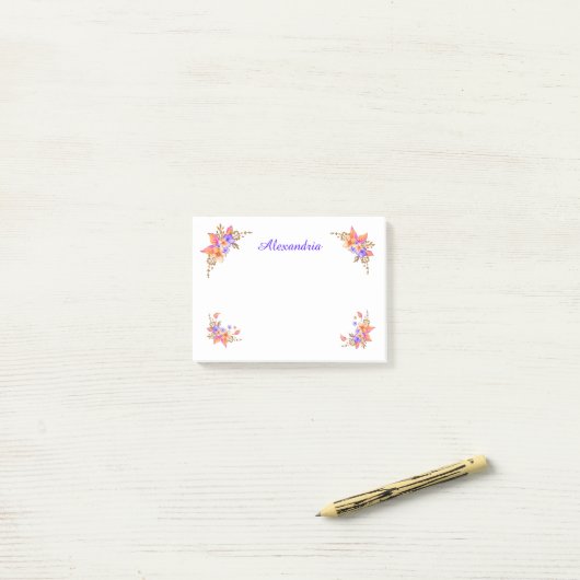 Floral Garden Pink Waterverf personaliseren Post-it® Notes (Op bureau)