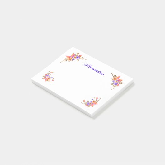 Floral Garden Pink Waterverf personaliseren Post-it® Notes (Schuin)
