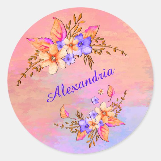Floral Garden Pink Waterverf personaliseren Ronde Sticker (Voorkant)