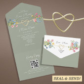 Floral Garden Sage Green Wedding All In One Uitnodiging