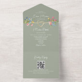 Floral Garden Sage Green Wedding All In One Uitnodiging (Binnen)