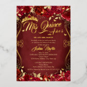 Floral Garden Scroll Red Mis Quince Quinceanera Folie Uitnodiging (Voorkant)
