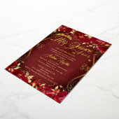 Floral Garden Scroll Red Mis Quince Quinceanera Folie Uitnodiging (Gedraaid)