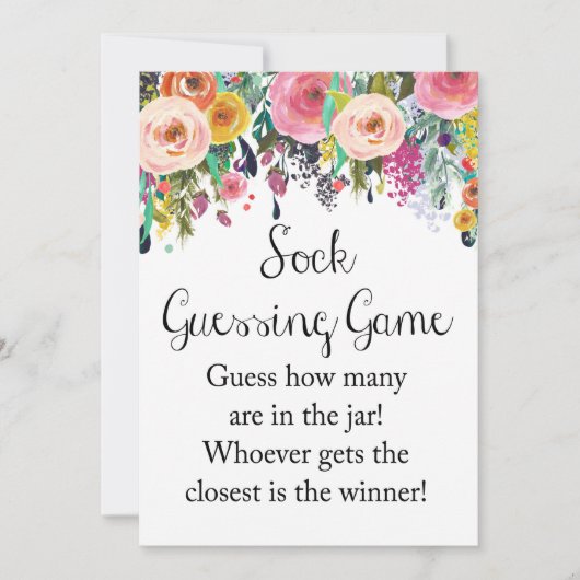 Floral Garden Sock Guessing Game Sign 5x7" Grootte Kaart (Voorkant)