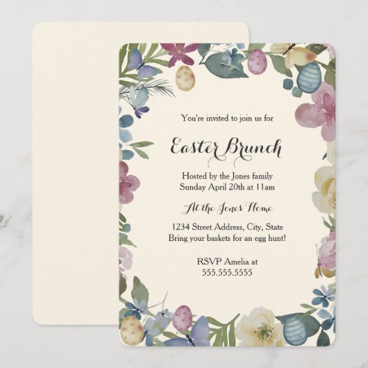 Floral Garden Sweet Easter Brunch Kaart (Voorkant / Achterkant)