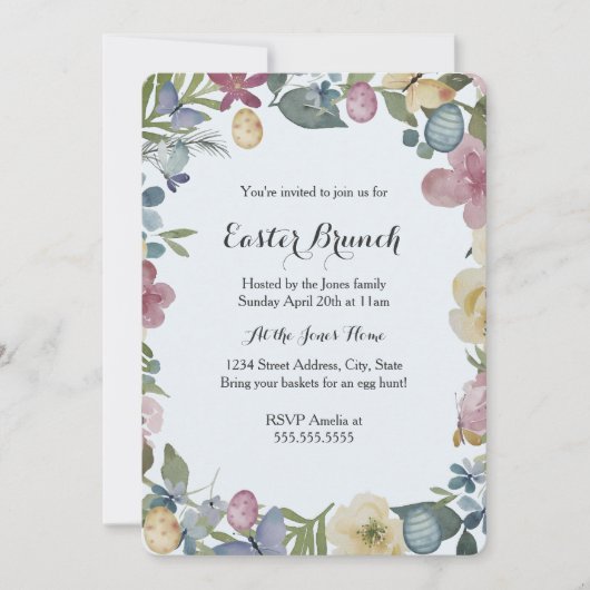 Floral Garden Sweet Easter Brunch Uitnodiging (Voorkant)
