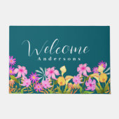 Floral Garden Teal Welcome Deurmat (Voorkant)