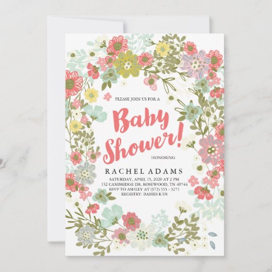 Floral Garden Theme Baby shower Kaart (Voorkant)