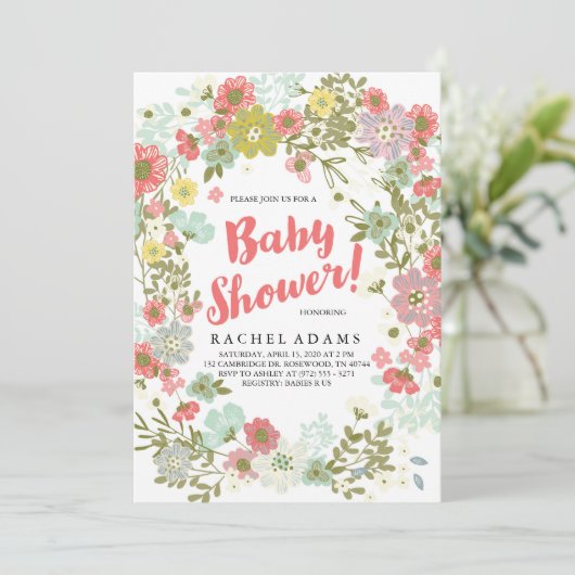 Floral Garden Theme Baby shower Kaart (Staand voorkant)