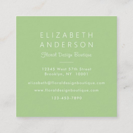 Floral Garden Waterverf Border Green Vierkante Visitekaartje (Achterkant)