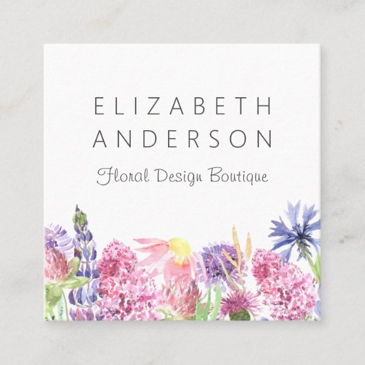 Floral Garden Waterverf Border Green Vierkante Visitekaartje (Voorkant)