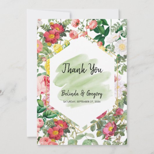 Floral Garden, Waterverf en geometrische bruiloft Bedankkaart (Achterkant)
