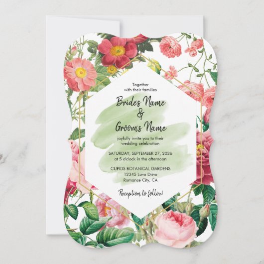 Floral Garden, Waterverf en Geometrische bruiloft  Kaart (Voorkant)
