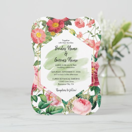 Floral Garden, Waterverf en Geometrische bruiloft Kaart (Staand voorkant)