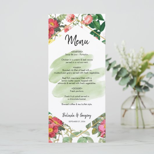 Floral Garden, Waterverf en geometrische bruiloft Menu (Staand voorkant)