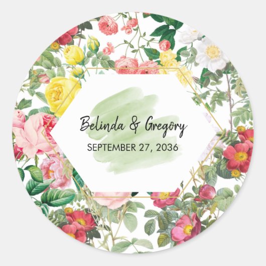 Floral Garden, Waterverf en geometrische bruiloft Ronde Sticker (Voorkant)