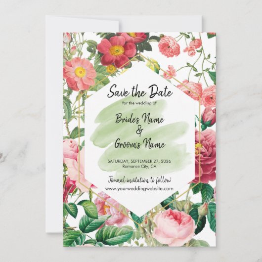 Floral Garden, Waterverf en Geometrische bruiloft Save The Date (Voorkant)