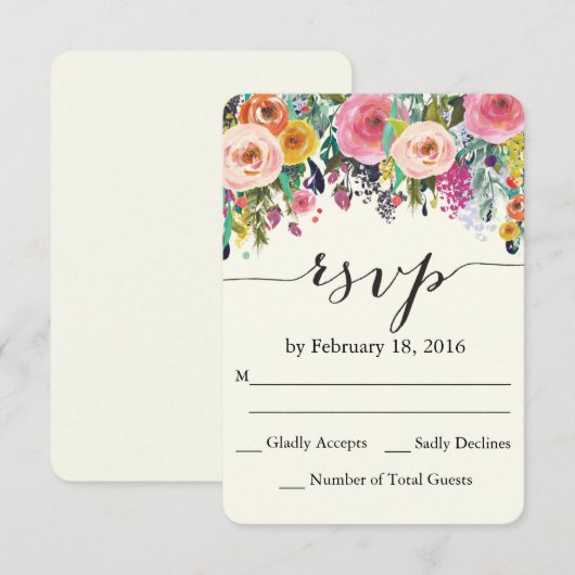 Floral Garden Waterverf RSVP-kaart RSVP Kaartje (Voorkant / Achterkant)