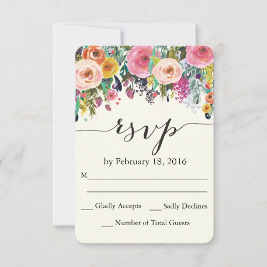 Floral Garden Waterverf RSVP-kaart RSVP Kaartje (Voorkant)