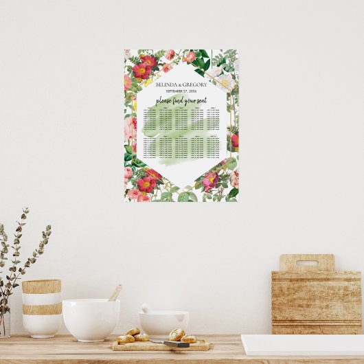 Floral Garden, Waterverf Wedding Seating Chart Poster (Keuken)