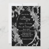 Floral Garden Wedding Black and White Oval Kaart (Voorkant)