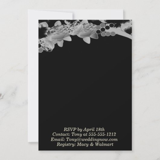 Floral Garden Wedding Black and White Oval Kaart (Achterkant)