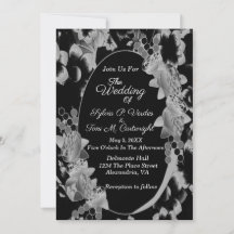 Floral Garden Wedding Black and White Oval