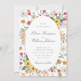 Floral Garden Wedding Invitation with Oval Frame Kaart