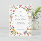 Floral Garden Wedding Invitation with Oval Frame Kaart (Staand voorkant)
