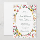 Floral Garden Wedding Invitation with Oval Frame Kaart (Voorkant / Achterkant)