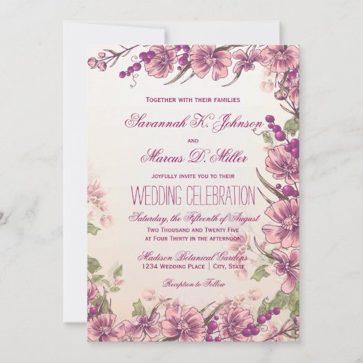  Floral Garden Wedding Invitations Kaart (Voorkant)