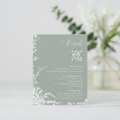 Floral Garden Wedding QR Code Details Sage Green Informatiekaartje (Staand voorkant)