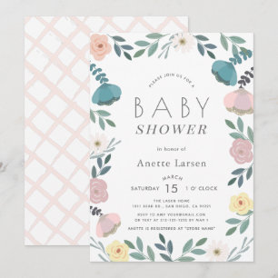 Floral Garden White Girl Baby shower Kaart