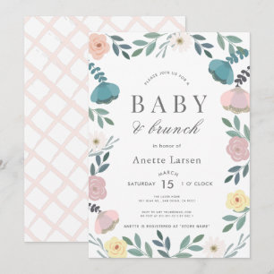 Floral Garden White Girl Brunch Baby shower Kaart