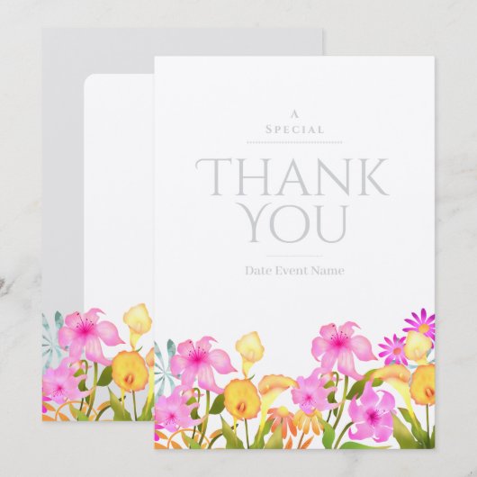 Floral Garden White Thank You Kaart (Voorkant / Achterkant)