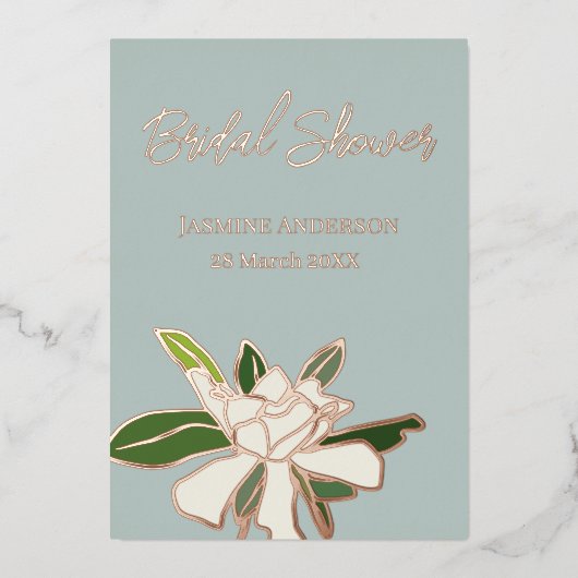 Floral Gardenia Simple Garden Vrijgezellenfeest Folie Uitnodiging (Voorkant)