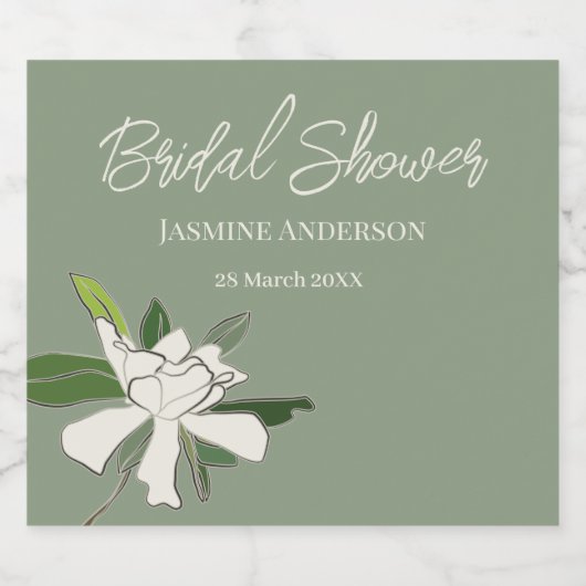 Floral Gardenia Simple Garden Vrijgezellenfeest Sparkling Wijnetiket (Enkel label)