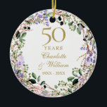 Floral Garland 50th Wedding Anniversary  Keramisch Ornament<br><div class="desc">Featuring a delicate watercolor floral lavender garland,  this chic botanical 50th wedding anniversary keepsake ornament can be personalized with your special anniversary information. Designed by Thisisnotme©</div>
