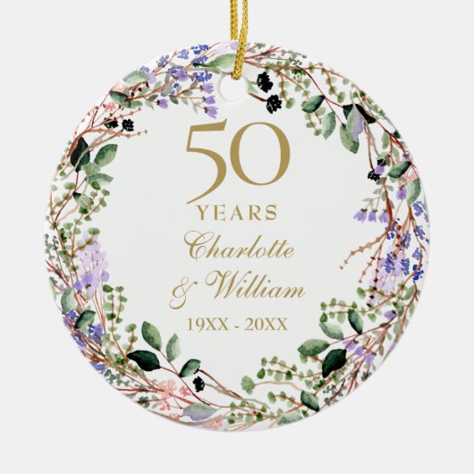 Floral Garland 50th Wedding Anniversary  Keramisch Ornament (Voorkant)